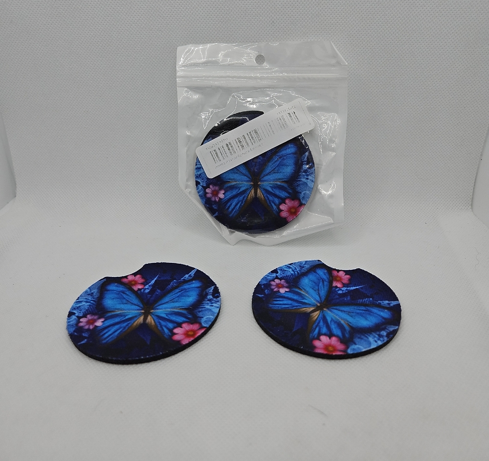Blue Butterfly Car Coasters - Set Of 4